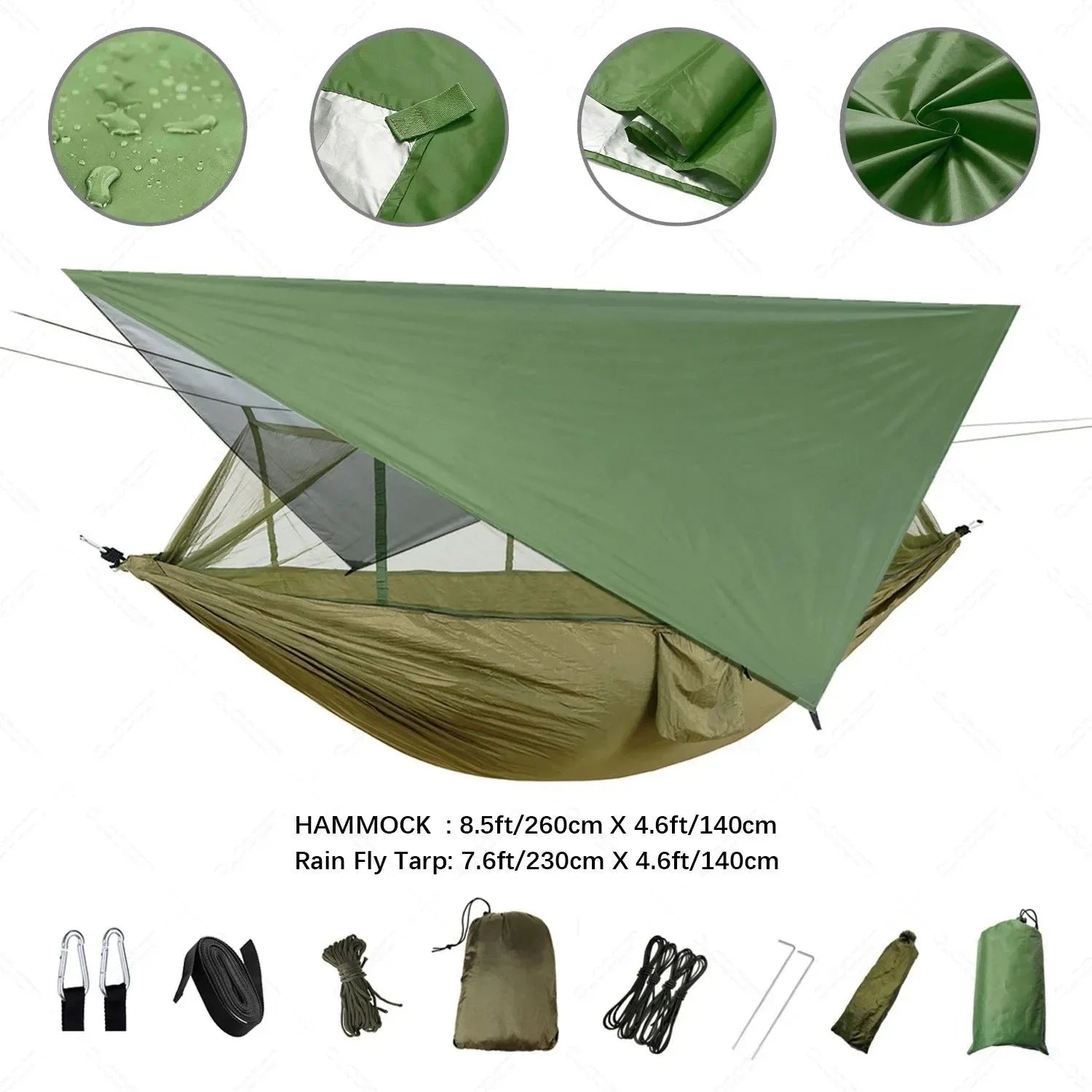2-Person All-Weather Camping Hammock with Mosquito Net & Rain Fly - 440lb Capacity Portable Outdoor Shelter System (Camouflage) - Trekker Essentials