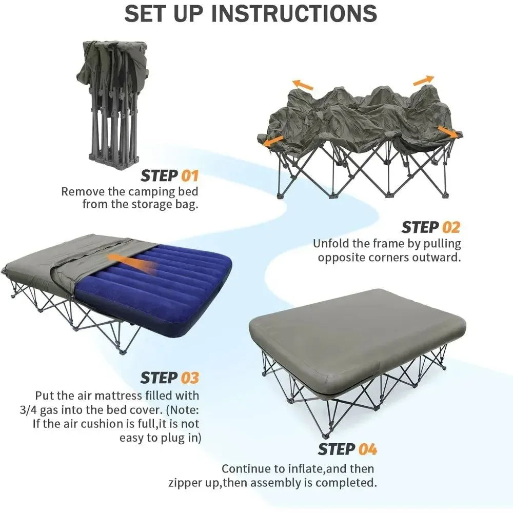 2-Person Camping Cot with Inflatable Air Mattress – Folding Bed Supports 500 lbs, Includes Carry Bag - Trekker Essentials