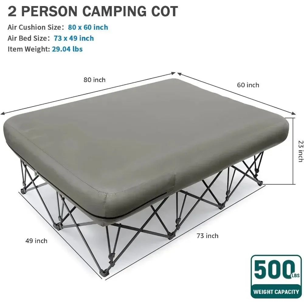 2-Person Camping Cot with Inflatable Air Mattress – Folding Bed Supports 500 lbs, Includes Carry Bag - Trekker Essentials