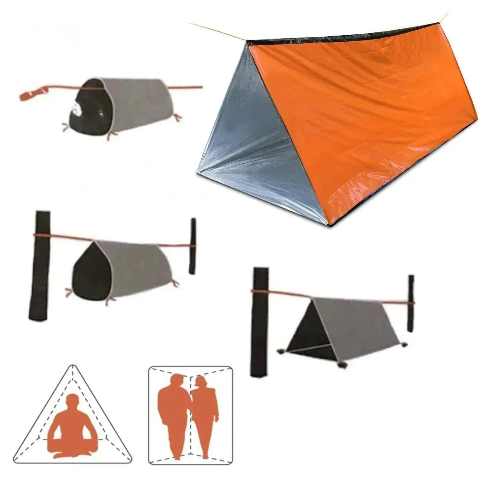 2 Person Emergency Shelter Bivy Survival Tent Kit Mylar Tube Tent Sleeping Bag Waterproof Outdoor SOS Thermal Blanket Reusable - Trekker Essentials