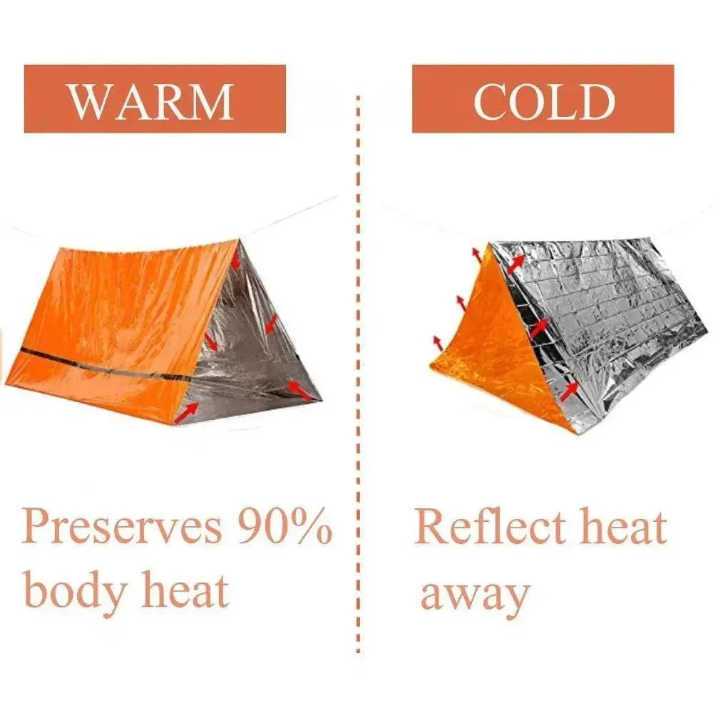 2 Person Emergency Shelter Bivy Survival Tent Kit - Mylar Tube Tent Sleeping Bag Waterproof Outdoor SOS Thermal Blanket Reusable - Trekker Essentials