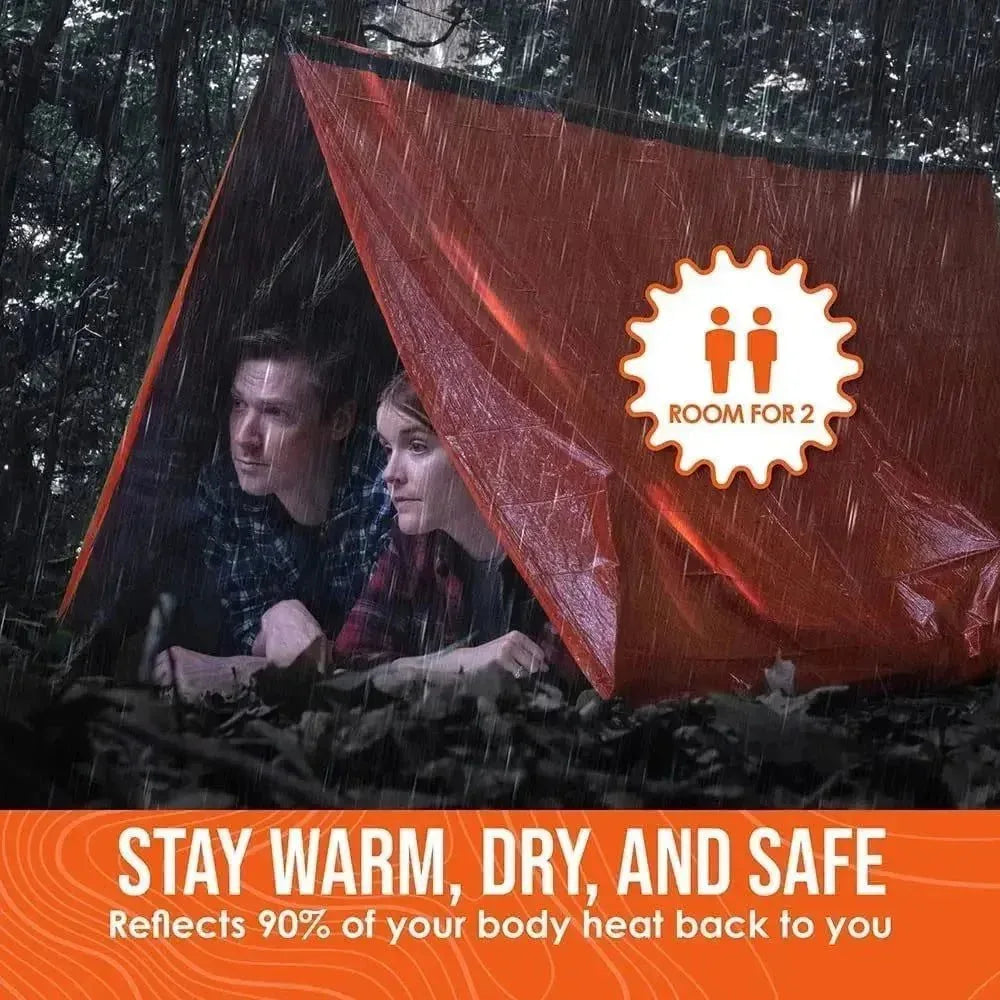 2 Person Emergency Shelter Bivy Survival Tent Kit - Mylar Tube Tent Sleeping Bag Waterproof Outdoor SOS Thermal Blanket Reusable - Trekker Essentials