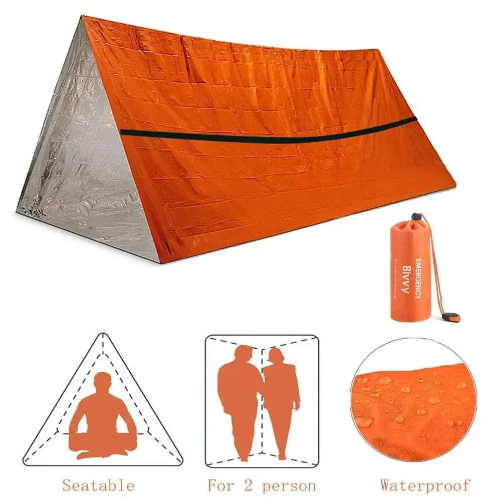 2 Person Emergency Shelter Bivy Survival Tent Kit - Mylar Tube Tent Sleeping Bag Waterproof Outdoor SOS Thermal Blanket Reusable - Trekker Essentials