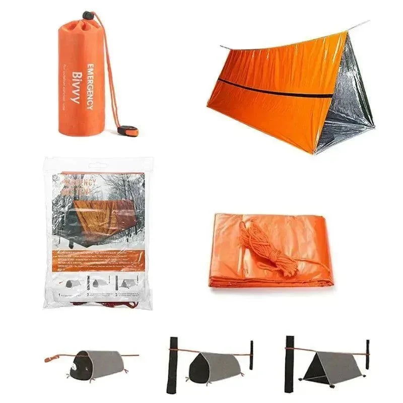 2 Person Emergency Shelter Bivy Survival Tent Kit - Mylar Tube Tent Sleeping Bag Waterproof Outdoor SOS Thermal Blanket Reusable - Trekker Essentials
