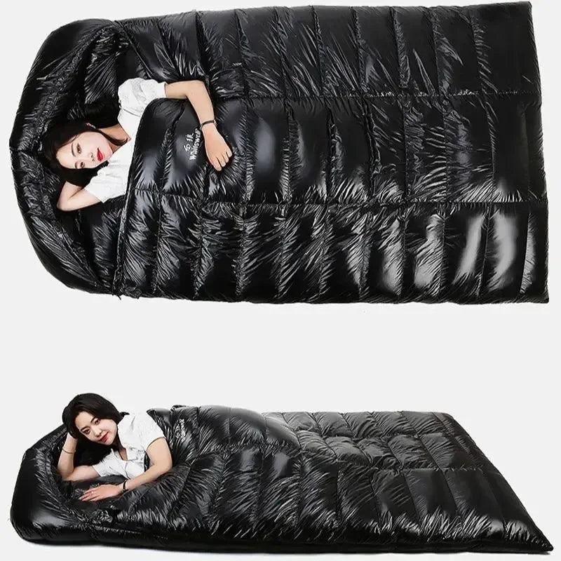 2-Person White Goose Down Winter Sleeping Bag - Outdoor Camping Envelope Style, 220x130CM - Trekker Essentials