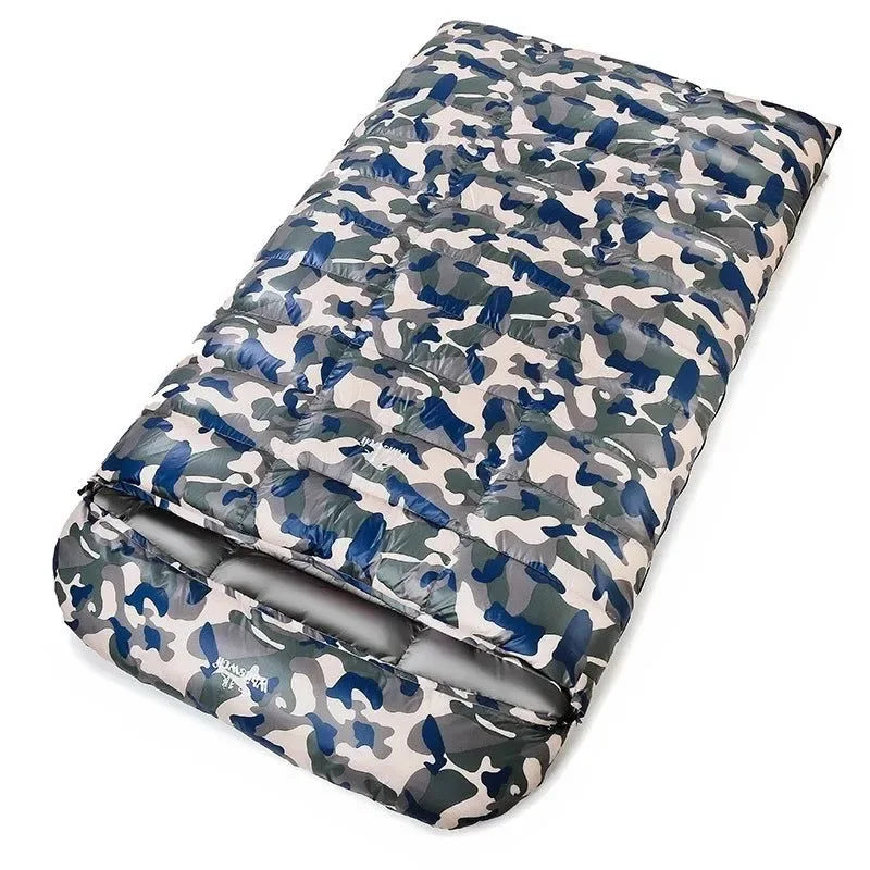 2-Person White Goose Down Winter Sleeping Bag - Outdoor Camping Envelope Style, 220x130CM - Trekker Essentials