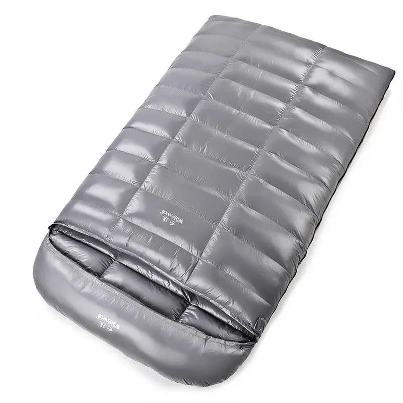 2-Person White Goose Down Winter Sleeping Bag - Outdoor Camping Envelope Style, 220x130CM - Trekker Essentials