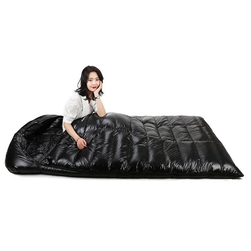 2-Person White Goose Down Winter Sleeping Bag - Outdoor Camping Envelope Style, 220x130CM - Trekker Essentials