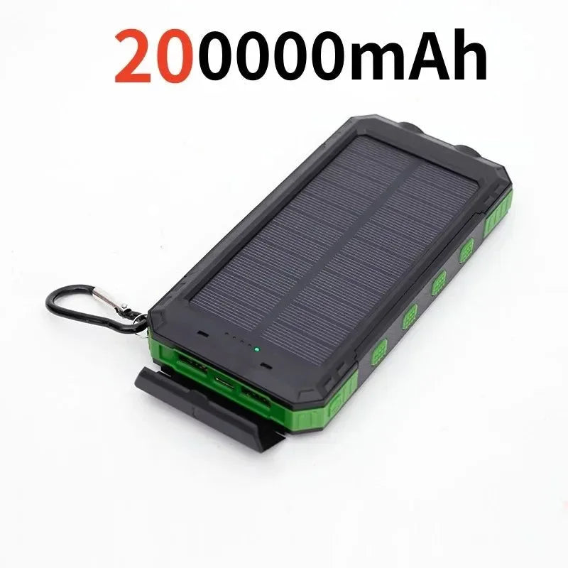 200000mAh Solar Power Bank - Outdoor Backup Power with Rapid Charging, Compass, and LED Features - Trekker Essentials