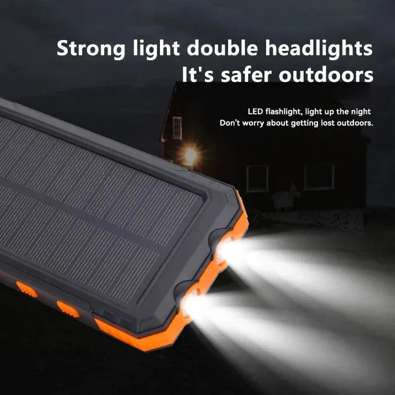 200000mAh Solar Power Bank - Outdoor Backup Power with Rapid Charging, Compass, and LED Features - Trekker Essentials