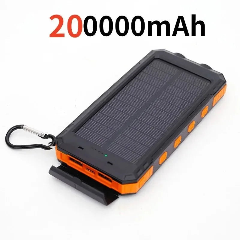 200000mAh Solar Power Bank - Outdoor Backup Power with Rapid Charging, Compass, and LED Features - Trekker Essentials