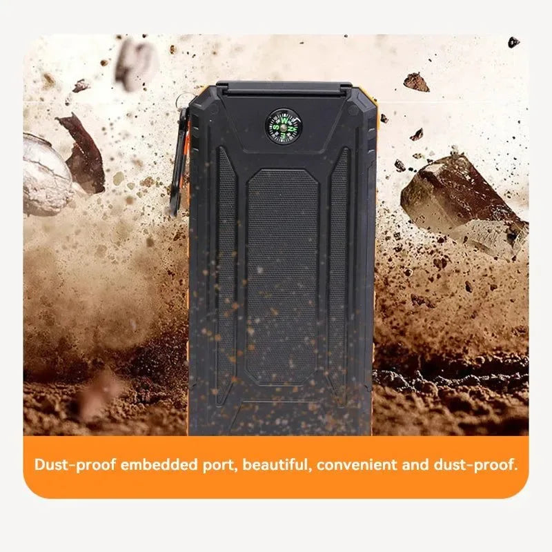200000mAh Solar Power Bank - Outdoor Backup Power with Rapid Charging, Compass, and LED Features - Trekker Essentials