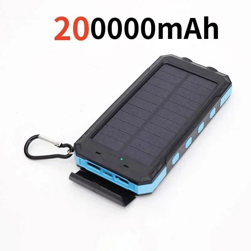 200000mAh Solar Power Bank - Outdoor Backup Power with Rapid Charging, Compass, and LED Features - Trekker Essentials