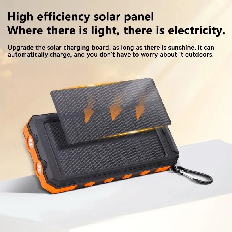 200000mAh Solar Power Bank - Outdoor Backup Power with Rapid Charging, Compass, and LED Features - Trekker Essentials