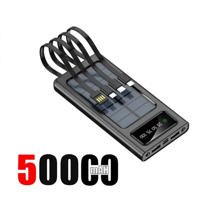 200,000mAh Solar Power Bank with Built-In Cables and LED Light, Fast Charging Dual USB Ports Charger for iPhone - Trekker Essentials