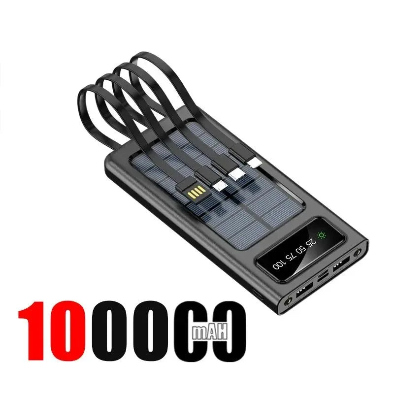 200,000mAh Solar Power Bank with Built-In Cables and LED Light, Fast Charging Dual USB Ports Charger for iPhone - Trekker Essentials