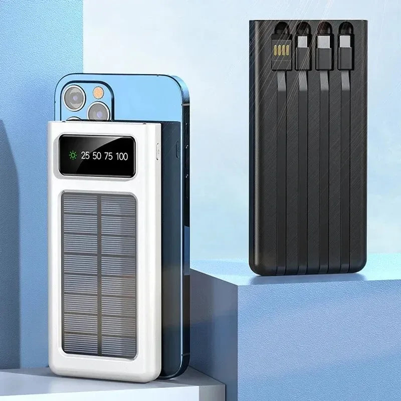 200,000mAh Solar Power Bank with Built-In Cables and LED Light, Fast Charging Dual USB Ports Charger for iPhone - Trekker Essentials