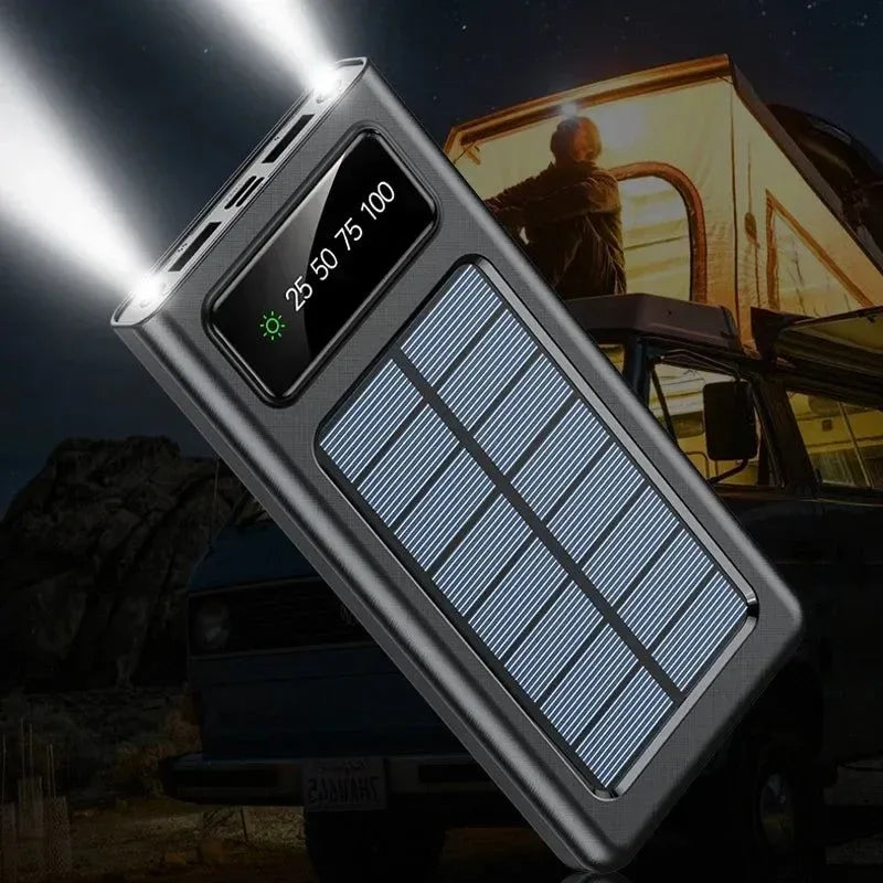 200,000mAh Solar Power Bank with Built-In Cables and LED Light, Fast Charging Dual USB Ports Charger for iPhone - Trekker Essentials