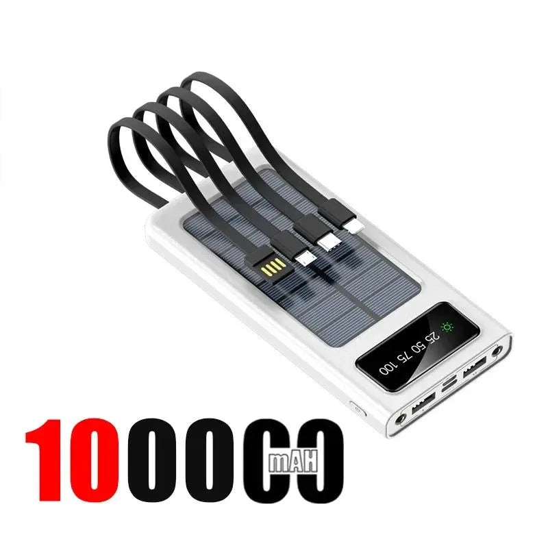 200,000mAh Solar Power Bank with Built-In Cables and LED Light, Fast Charging Dual USB Ports Charger for iPhone - Trekker Essentials