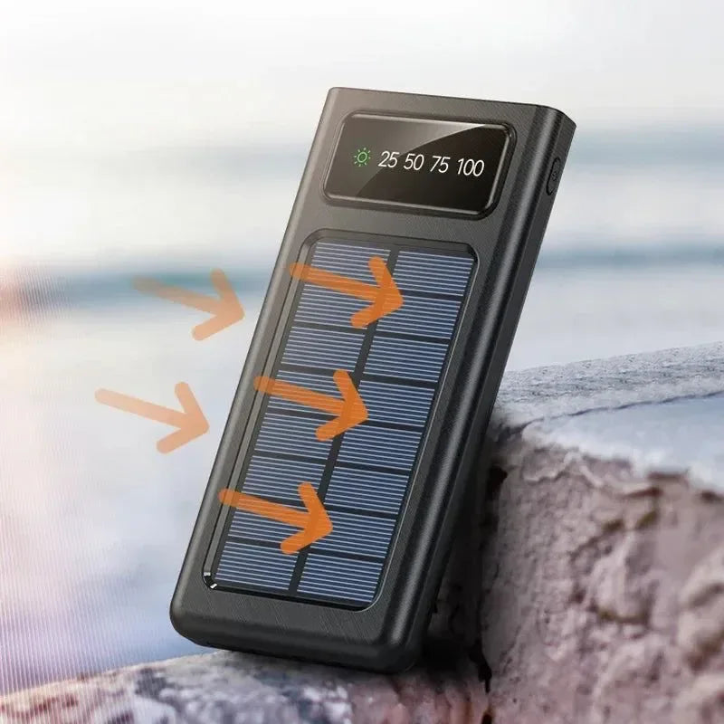 200,000mAh Solar Power Bank with Built-In Cables and LED Light, Fast Charging Dual USB Ports Charger for iPhone - Trekker Essentials