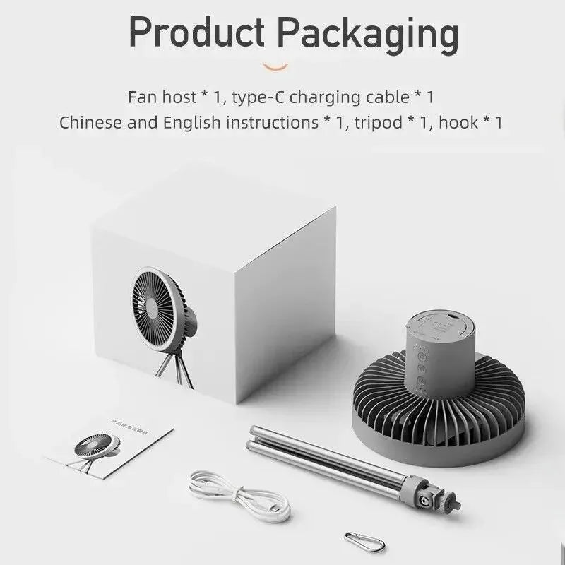20000mAh Camping Fan Tent Lamp: Rechargeable USB Outdoor Ceiling Fan with LED Lamp - Trekker Essentials