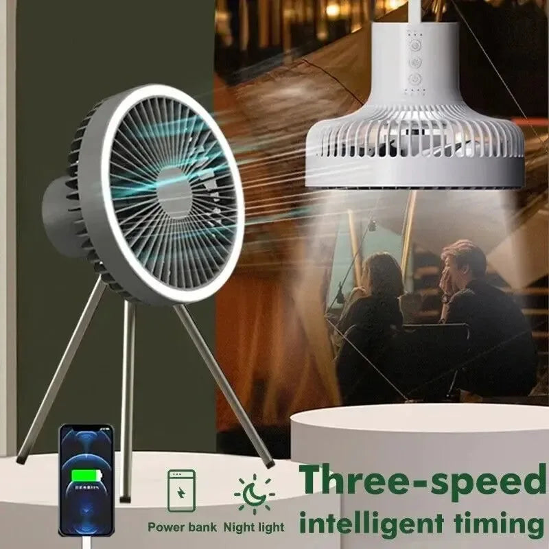 20000mAh Camping Fan Tent Lamp: Rechargeable USB Outdoor Ceiling Fan with LED Lamp - Trekker Essentials