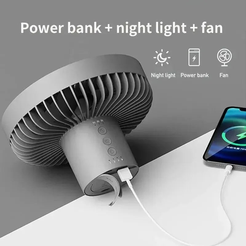 20000mAh Camping Fan Tent Lamp: Rechargeable USB Outdoor Ceiling Fan with LED Lamp - Trekker Essentials