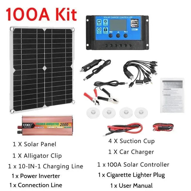 2000W Solar Panel Kit with Power Converter for RV, Boat, Cabin, Home, Camping - Trekker Essentials