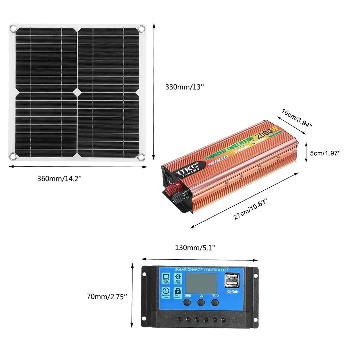 2000W Solar Panel Kit with Power Converter for RV, Boat, Cabin, Home, Camping - Trekker Essentials