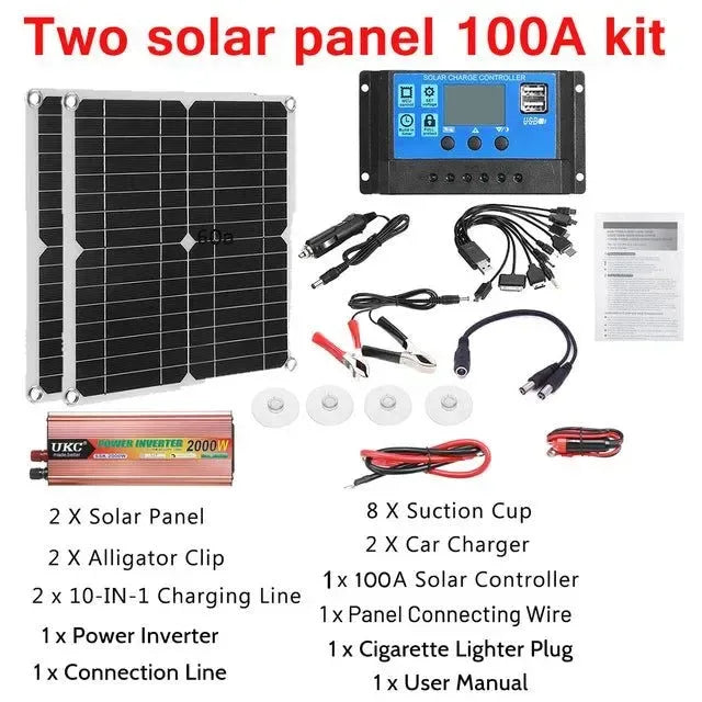 2000W Solar Panel Kit with Power Converter for RV, Boat, Cabin, Home, Camping - Trekker Essentials