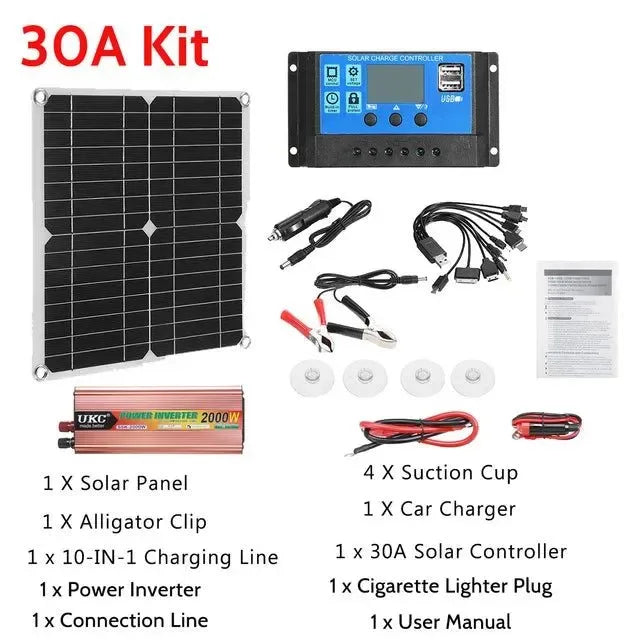 2000W Solar Panel Kit with Power Converter for RV, Boat, Cabin, Home, Camping - Trekker Essentials