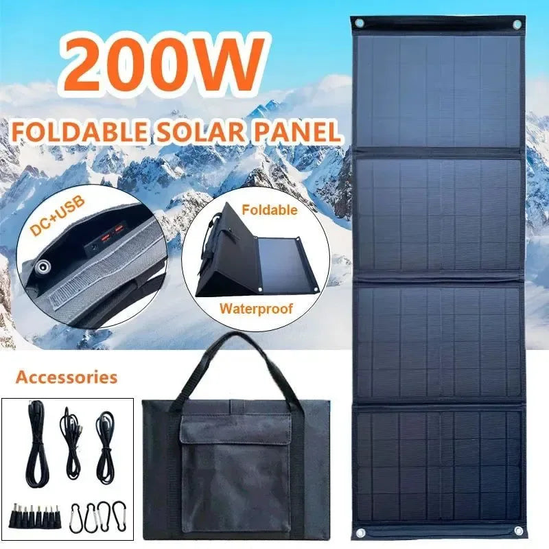 200W Foldable Solar Panel with Dual USB and DC Output - Portable Waterproof Solar Charger for Outdoor Activities - Trekker Essentials