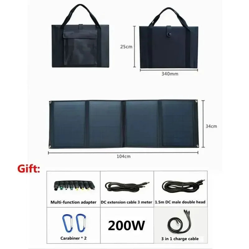 200W Foldable Solar Panel with Dual USB and DC Output - Portable Waterproof Solar Charger for Outdoor Activities - Trekker Essentials