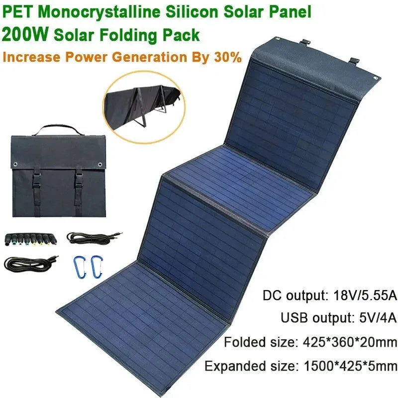 200W Solar Panel Folding Bag with Bracket - USB and DC Output Portable Charger for Outdoor Travel and Hiking - Trekker Essentials