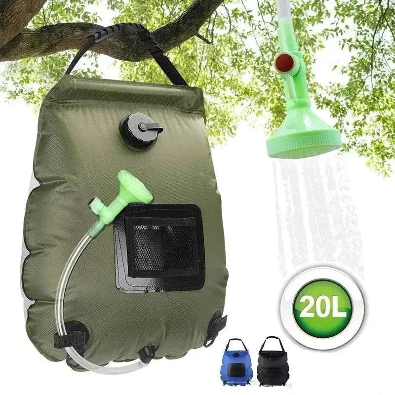 20L High Capacity Foldable Solar Shower Bag - Water Storage Bag for Outdoor Camping Hiking Climbing Hydration Bag with Hose Shower Head - Trekker Essentials