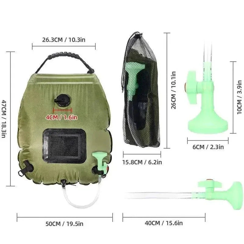 20L High Capacity Foldable Solar Shower Bag - Water Storage Bag for Outdoor Camping Hiking Climbing Hydration Bag with Hose Shower Head - Trekker Essentials