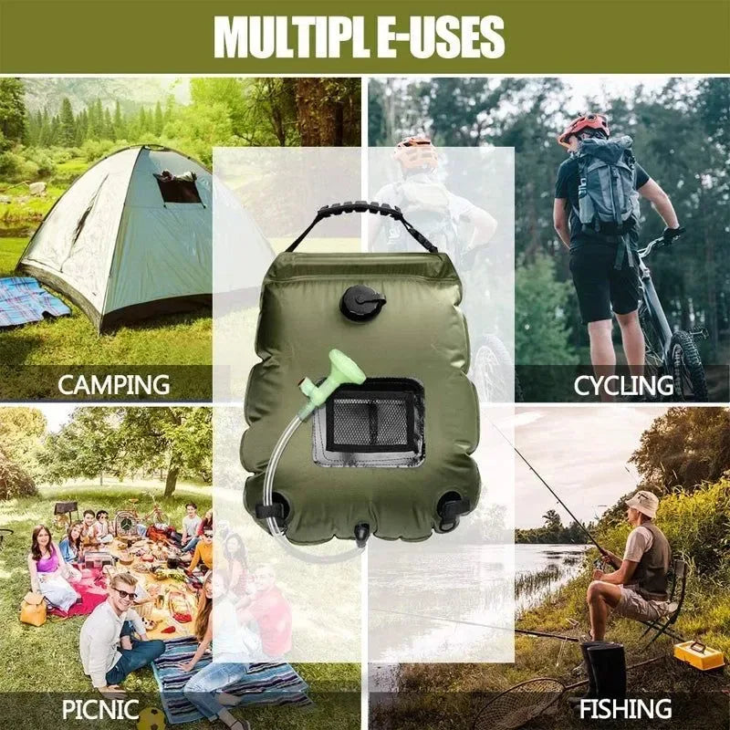 20L Outdoor Camping Shower Bag - Solar Heating Portable Folding Bath Equipment - Trekker Essentials