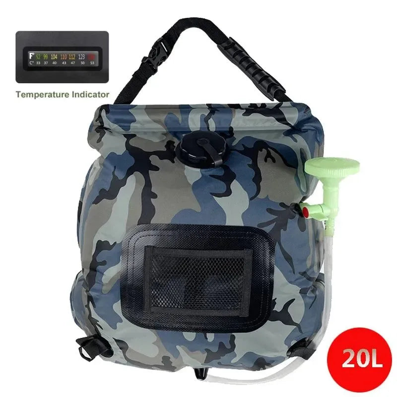 20L Outdoor Camping Shower Bag - Solar Heating Portable Folding Bath Equipment - Trekker Essentials