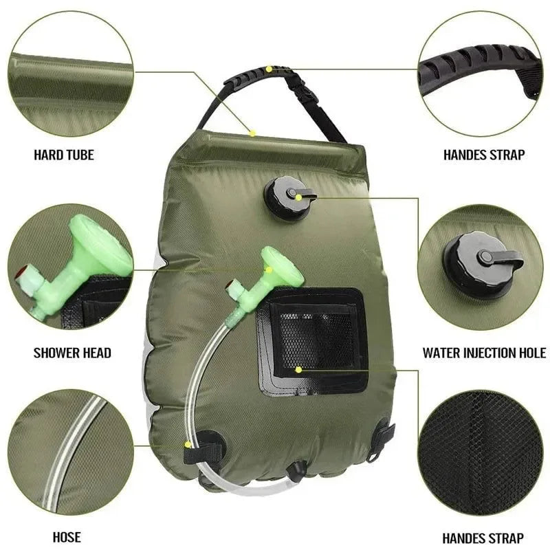 20L Outdoor Camping Shower Bag - Solar Heating Portable Folding Bath Equipment - Trekker Essentials