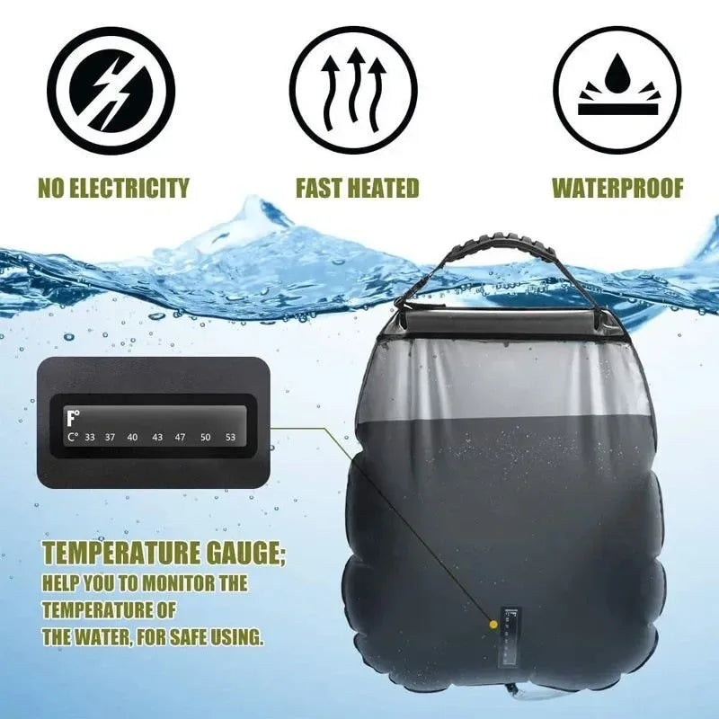 20L Outdoor Camping Shower Bag - Solar Heating Portable Folding Bath Equipment - Trekker Essentials