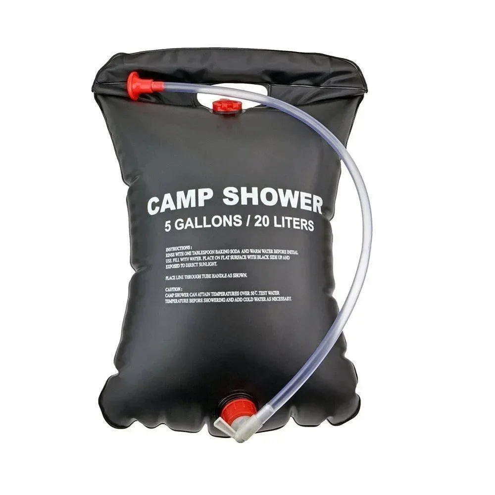 20L Portable Camping Shower Bag - Solar Heated Outdoor Travel Hiking BBQ Cycling Beach Swimming Bathing Water Bag - Trekker Essentials