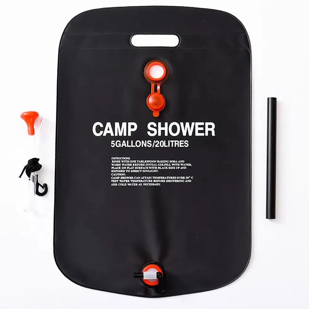 20L Portable Solar Heated Shower Bag - Solar Heating Camping Shower Bag with Hose, PVC Solar Bath Water Bag for Outdoor Camping - Trekker Essentials