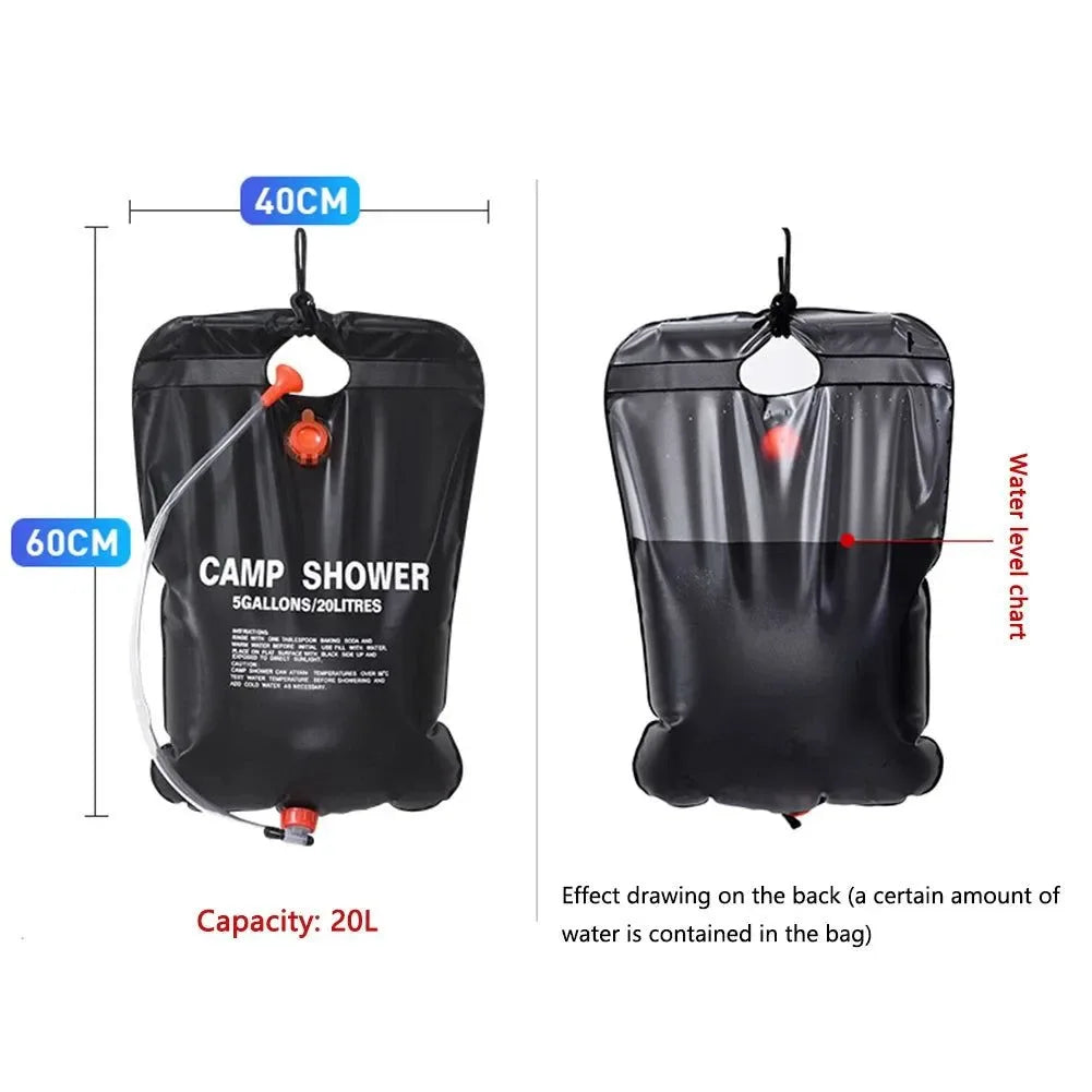 20L Portable Solar Heated Shower Bag - Solar Heating Camping Shower Bag with Hose, PVC Solar Bath Water Bag for Outdoor Camping - Trekker Essentials
