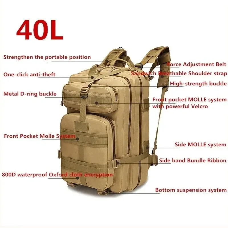 20L/40L Outdoor Tactical Backpack: Versatile Rucksack for Camping, Hiking, Trekking, Fishing, and Hunting - Trekker Essentials
