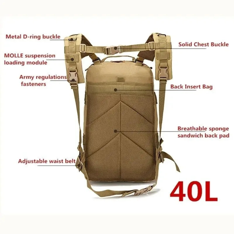 20L/40L Outdoor Tactical Backpack: Versatile Rucksack for Camping, Hiking, Trekking, Fishing, and Hunting - Trekker Essentials