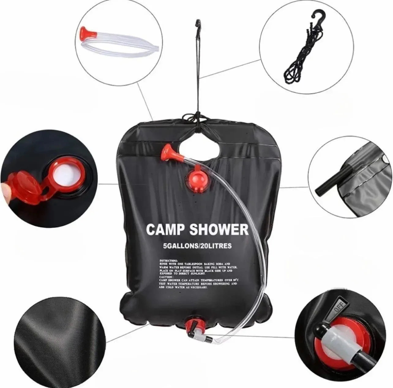 20L/40L Solar Heated Foldable Shower Bag for Camping & Outdoor Bathing - Trekker Essentials