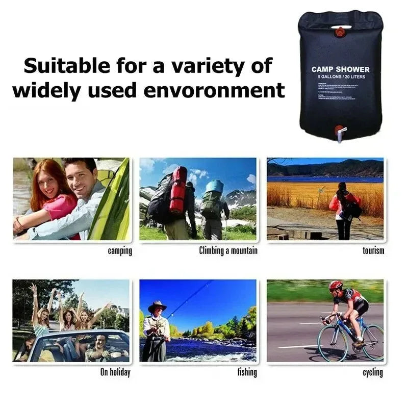 20L/40L Solar Heated Foldable Shower Bag for Camping & Outdoor Bathing - Trekker Essentials
