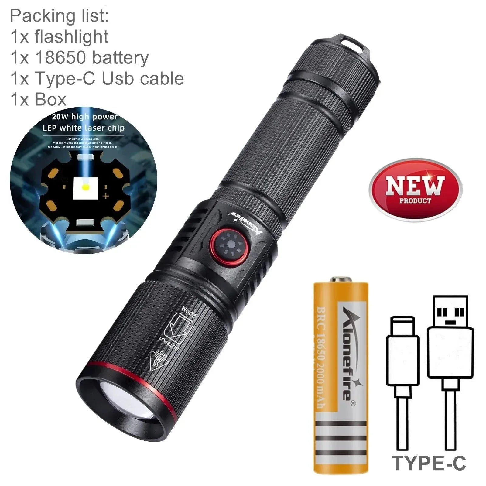 20W USB Rechargeable LED Flashlight - Versatile Outdoor Lighting - Trekker Essentials