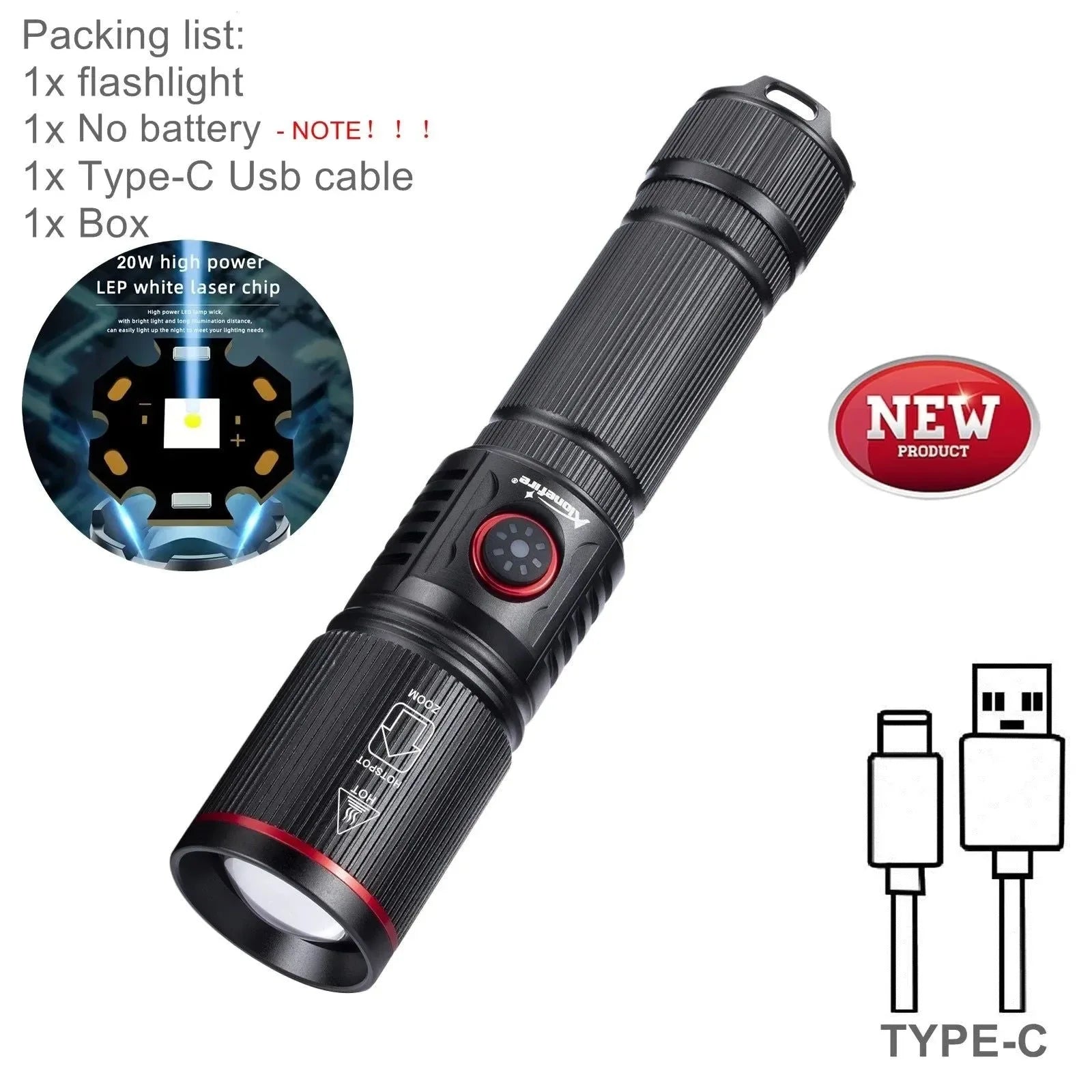 20W USB Rechargeable LED Flashlight - Versatile Outdoor Lighting - Trekker Essentials