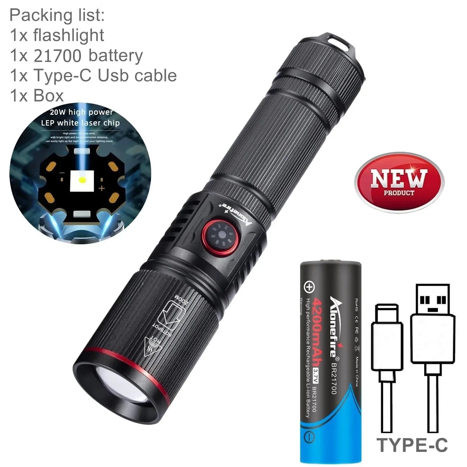 20W USB Rechargeable LED Flashlight - Versatile Outdoor Lighting - Trekker Essentials